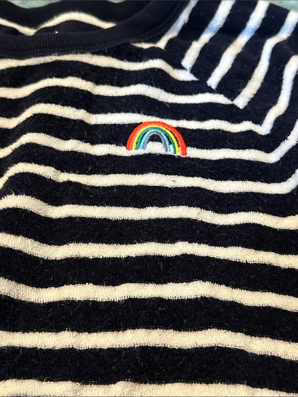 GAP Girl’s Navy and White Striped Sweater with Rainbow Patch